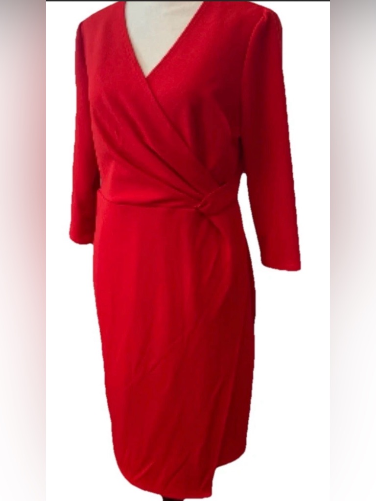 Glamour Plus Sized Red Wrap Dress 3/4 Sleeve - Size 22w